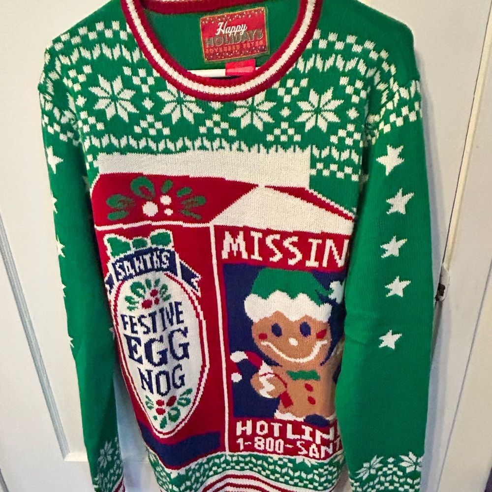 Happy Holidays Festive Green Christmas Sweater size L- is it ugly - maybe